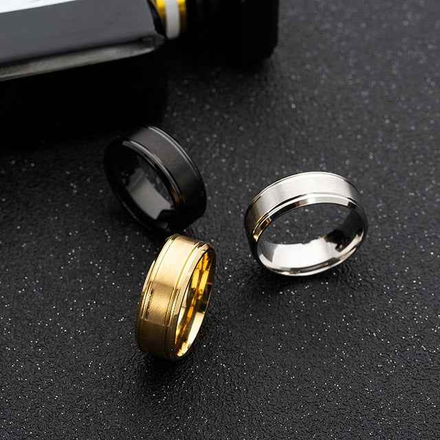Unisex Stainless Steel Wedding Ring 8 mm – Black/Gold/Silver