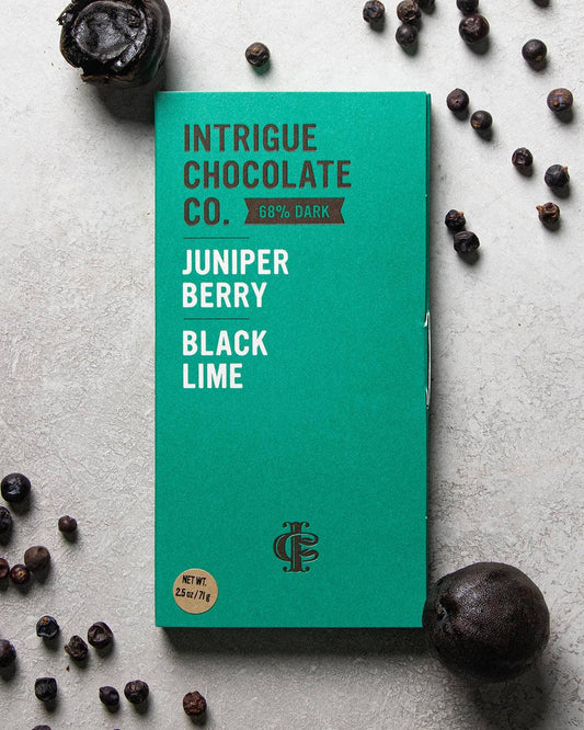 Intrigue Chocolate: Juniper Berry, Black Lime Bar