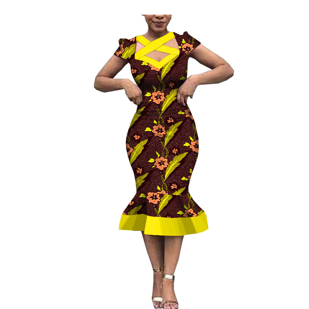 Color: 593, Size: Increase XXXL - New Style African Ethnic Characteristic Batik Printed Cotton Dress Dress Skirt