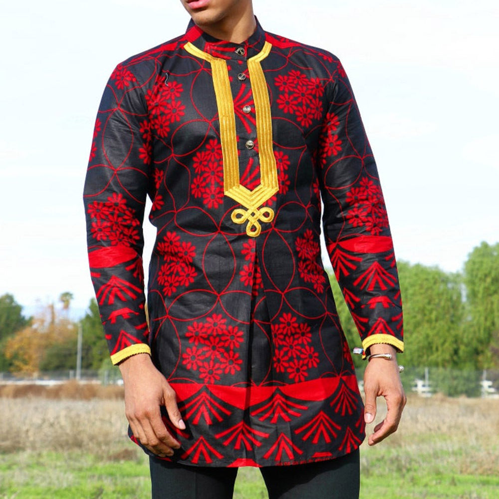 Men's Long Printed Cardigan Trendy Shirt African Ethnic Style XL