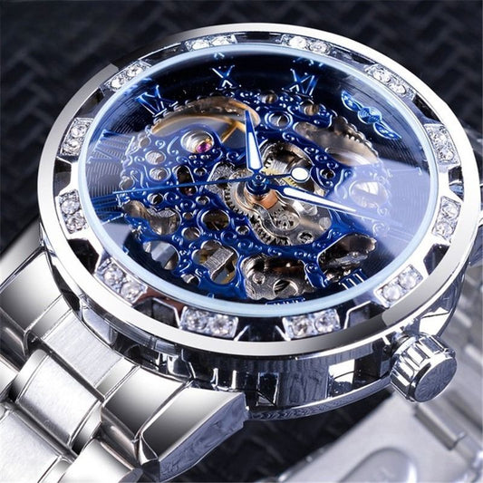 Embedded image watch men's fashion casual classic popular skeleton rhinestone mechanical watch