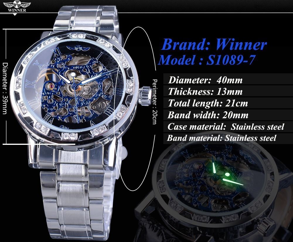 Embedded image watch men's fashion casual classic popular skeleton rhinestone mechanical watch