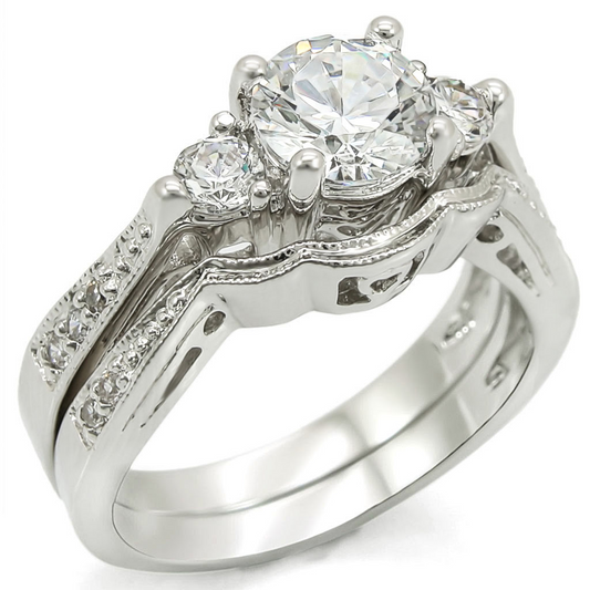 Rhodium Brass Ring with AAA Grade CZ in Clear Size 5