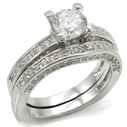 Rhodium Brass Ring with AAA Grade CZ  in Clear Size 10