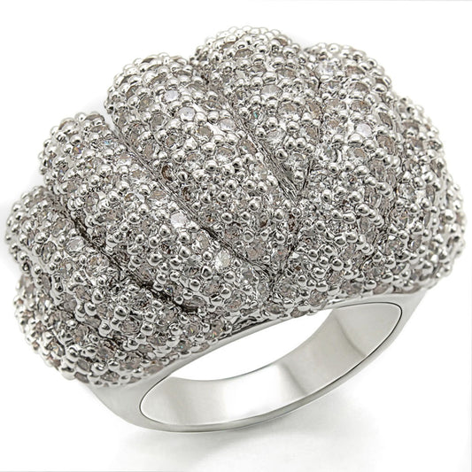 Rhodium Brass Ring with AAA Grade CZ in Clear Size 7