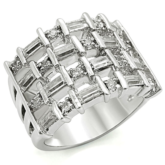 Rhodium Brass Ring with AAA Grade CZ  in Clear Size 10