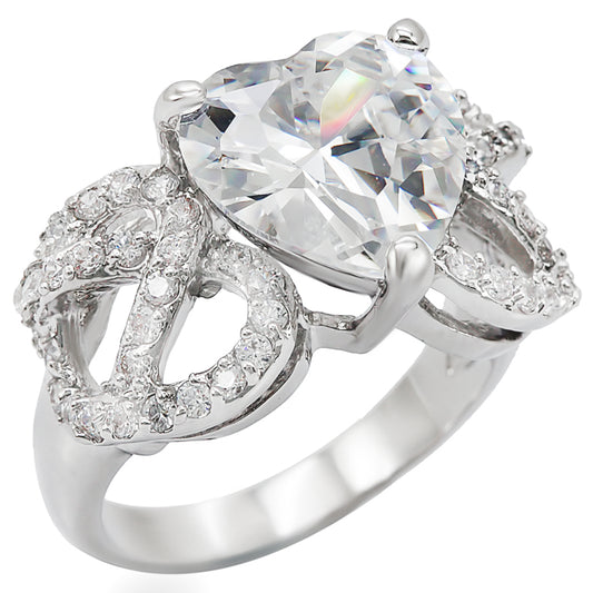 Rhodium Brass Ring with AAA Grade CZ in Clear Size 5