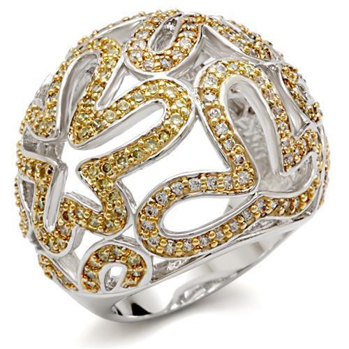 Reverse Two-Tone Brass Ring with AAA Grade CZ in Topaz Size 7