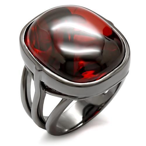 Ruthenium Brass Ring with AAA Grade CZ in Garnet Size 7