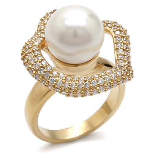 Gold Brass Ring with Synthetic Pearl in White