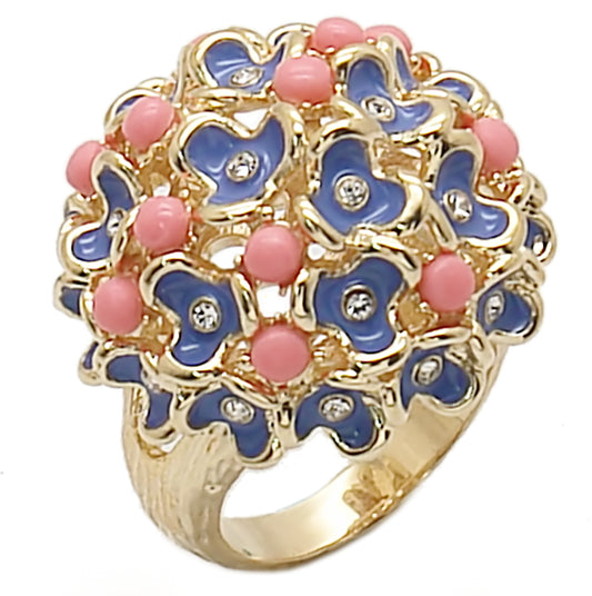 Gold Brass Ring with Semi-Precious Coral in Rose Size 7