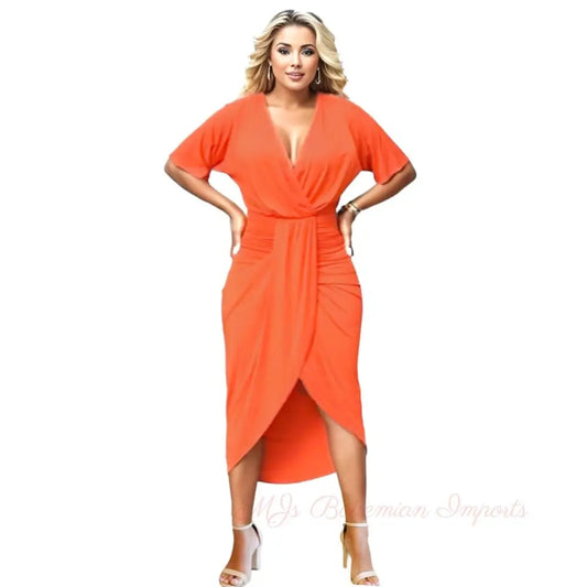 1XL Bright Orange Hip Pleat Dress