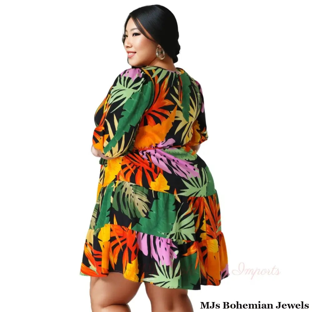 1XL Tropical Print Apron Dress