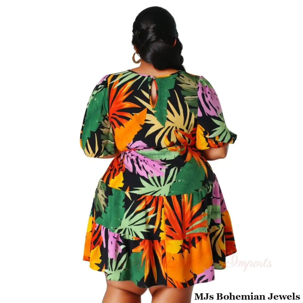 1XL Tropical Print Apron Dress