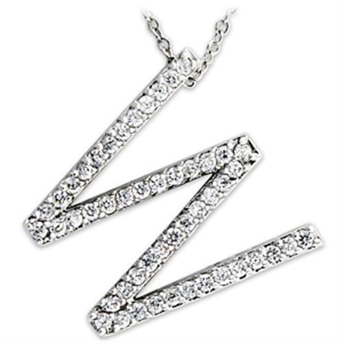 Rhodium Brass Pendant W with AAA Grade CZ in Clear