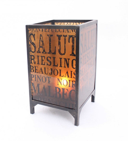10.25 X 10.25 X 18 Brown Vintage Letter Pattern - Candle Holder