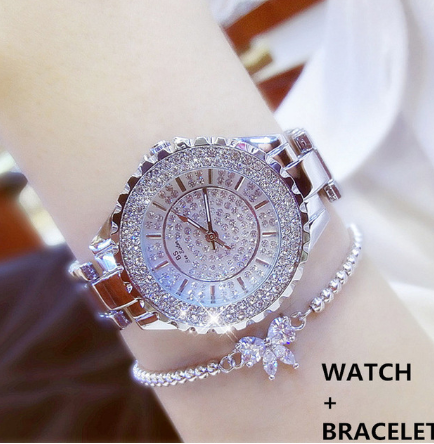 Silver watch plus bracelet full brick automatic non-mechanical ladies watch