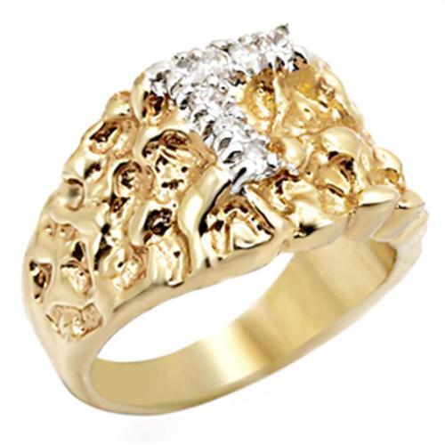 Gold+Rhodium Brass Ring with AAA Grade CZ in Clear Size 12