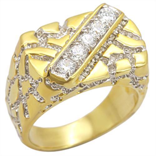 Gold+Rhodium Brass Ring with AAA Grade CZ in Clear Size 12