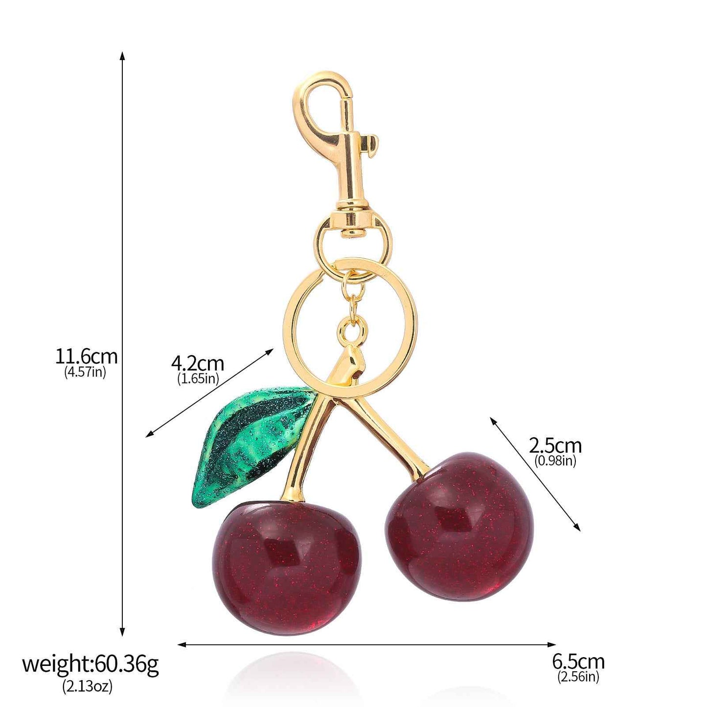 Red Cherry Bag Charm - Crystal Keychain Pendant in Zinc Alloy