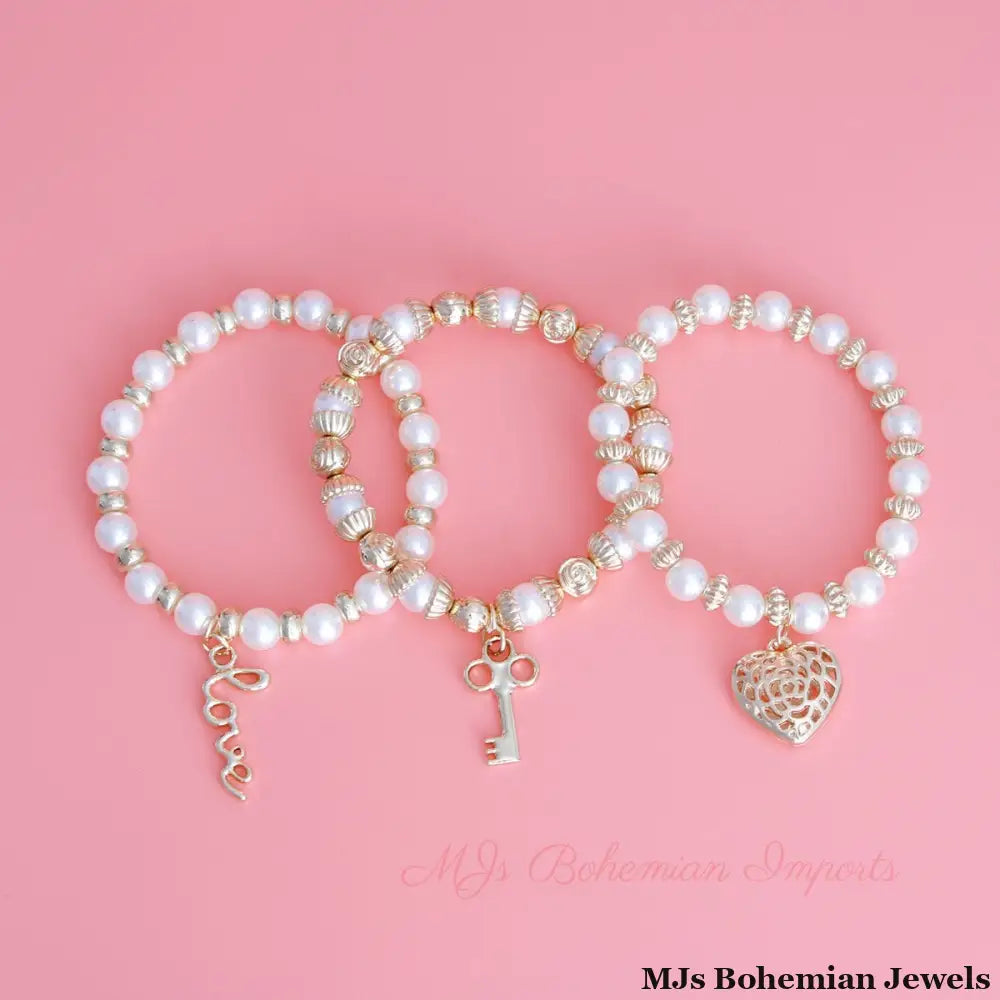 3 Strand Cream Love Bracelets