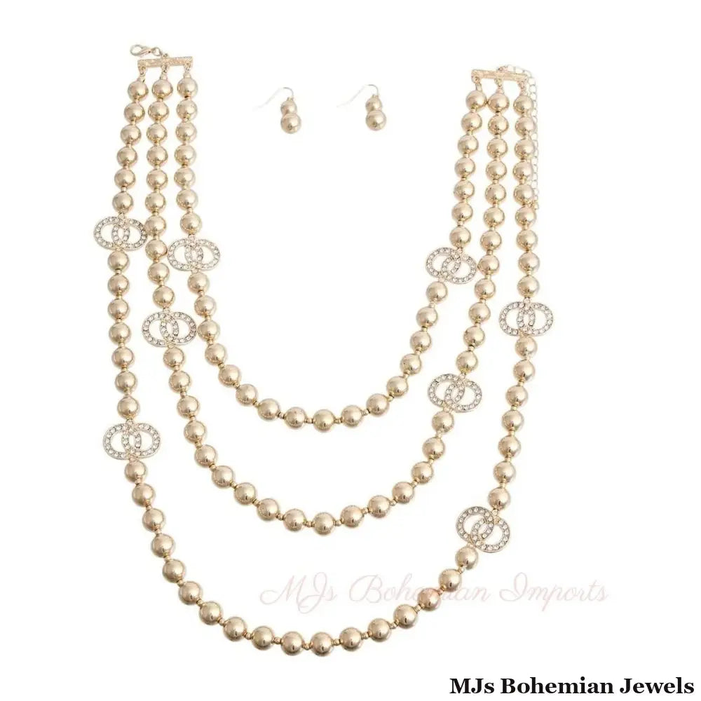 3 Strand Gold Metal Pearl Station Set