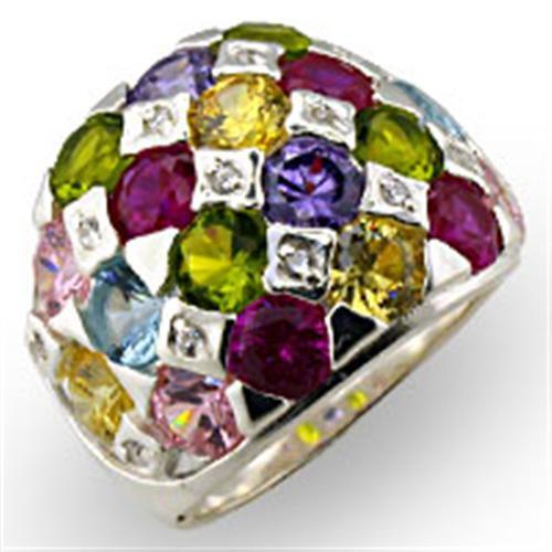 925 Sterling Silver Ring with AAA Grade CZ in Multi Color Size 5