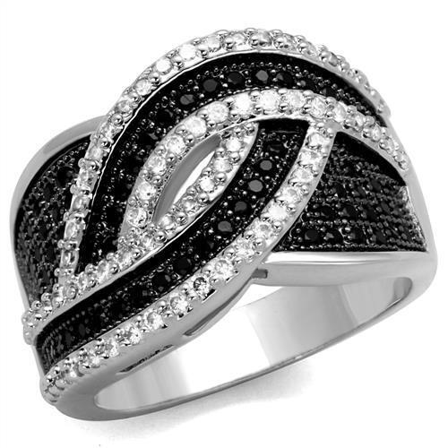 Rhodium + Ruthenium Brass Ring with AAA Grade CZ  in Black Diamond