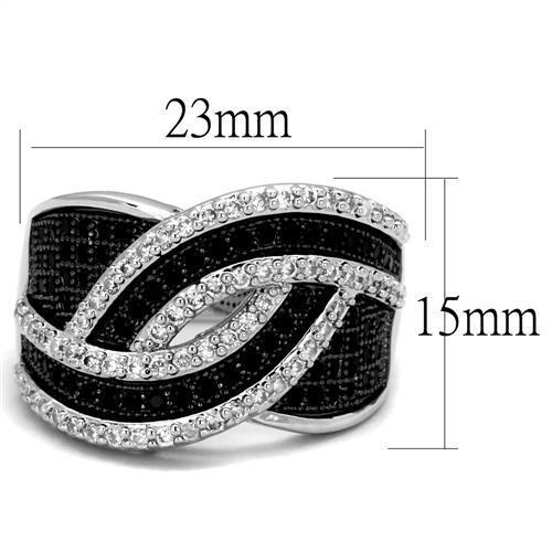 Rhodium + Ruthenium Brass Ring with AAA Grade CZ  in Black Diamond