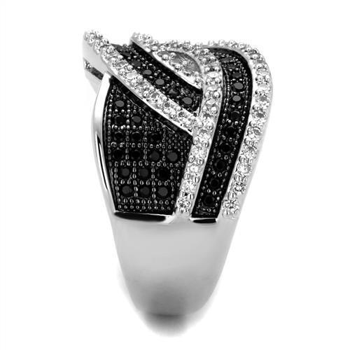 Rhodium + Ruthenium Brass Ring with AAA Grade CZ  in Black Diamond