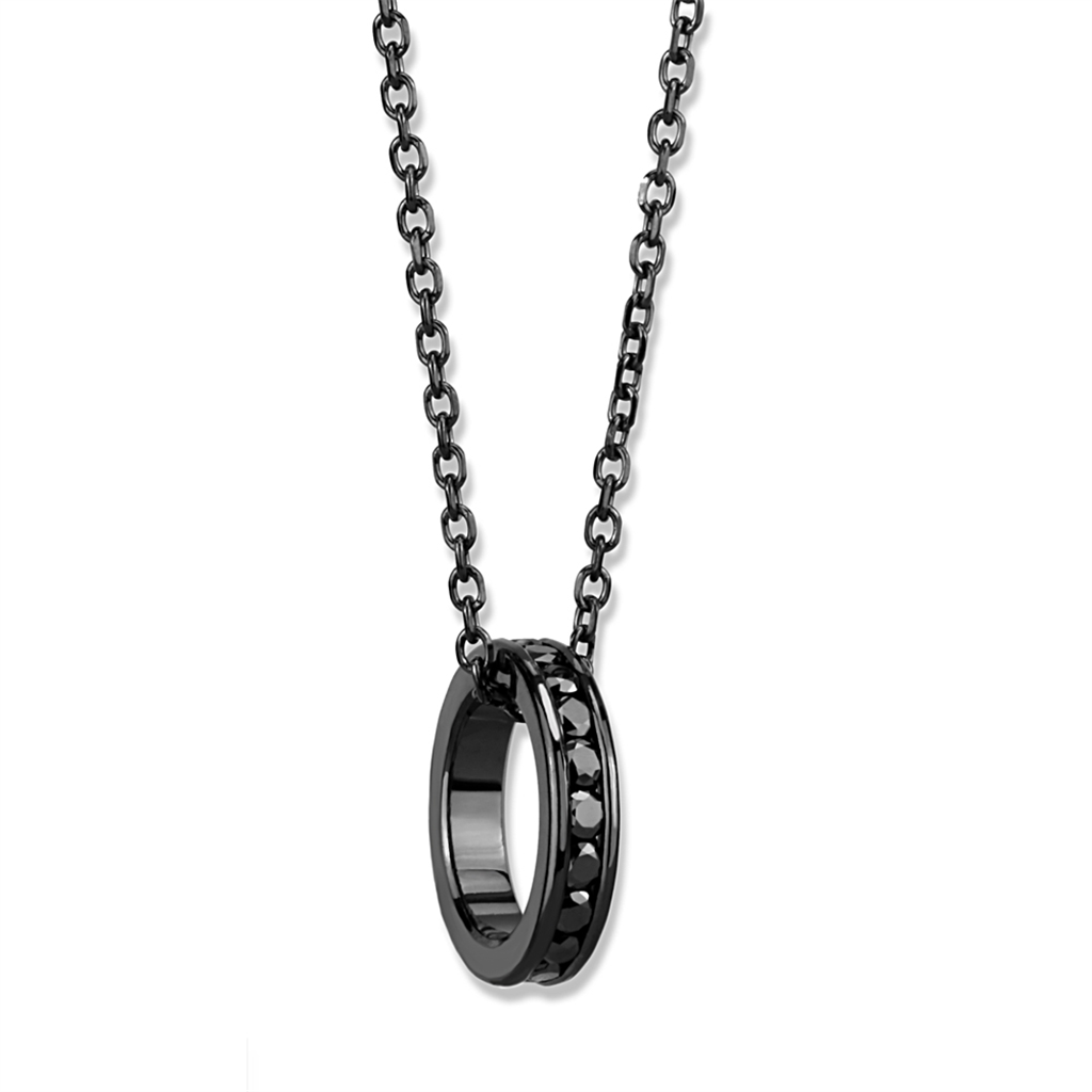 IP Light Black Brass Chain Pendant with Top Grade Crystal in Light Gray