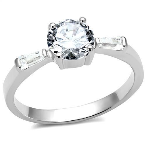 Rhodium Brass Ring with AAA Grade CZ  in Clear