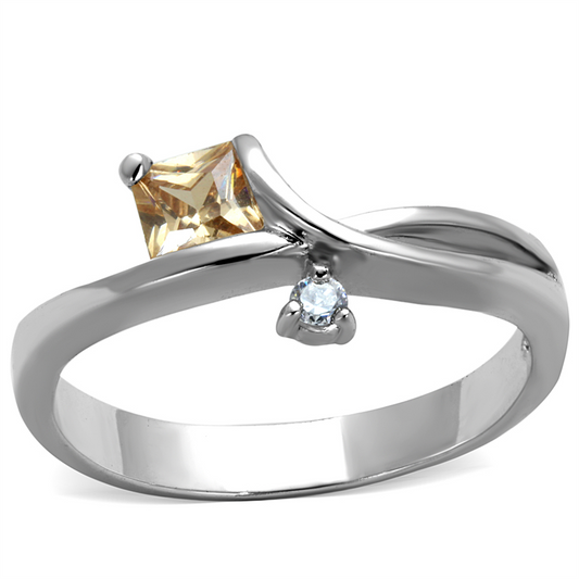 Rhodium Brass Ring with AAA Grade CZ  in Champagne