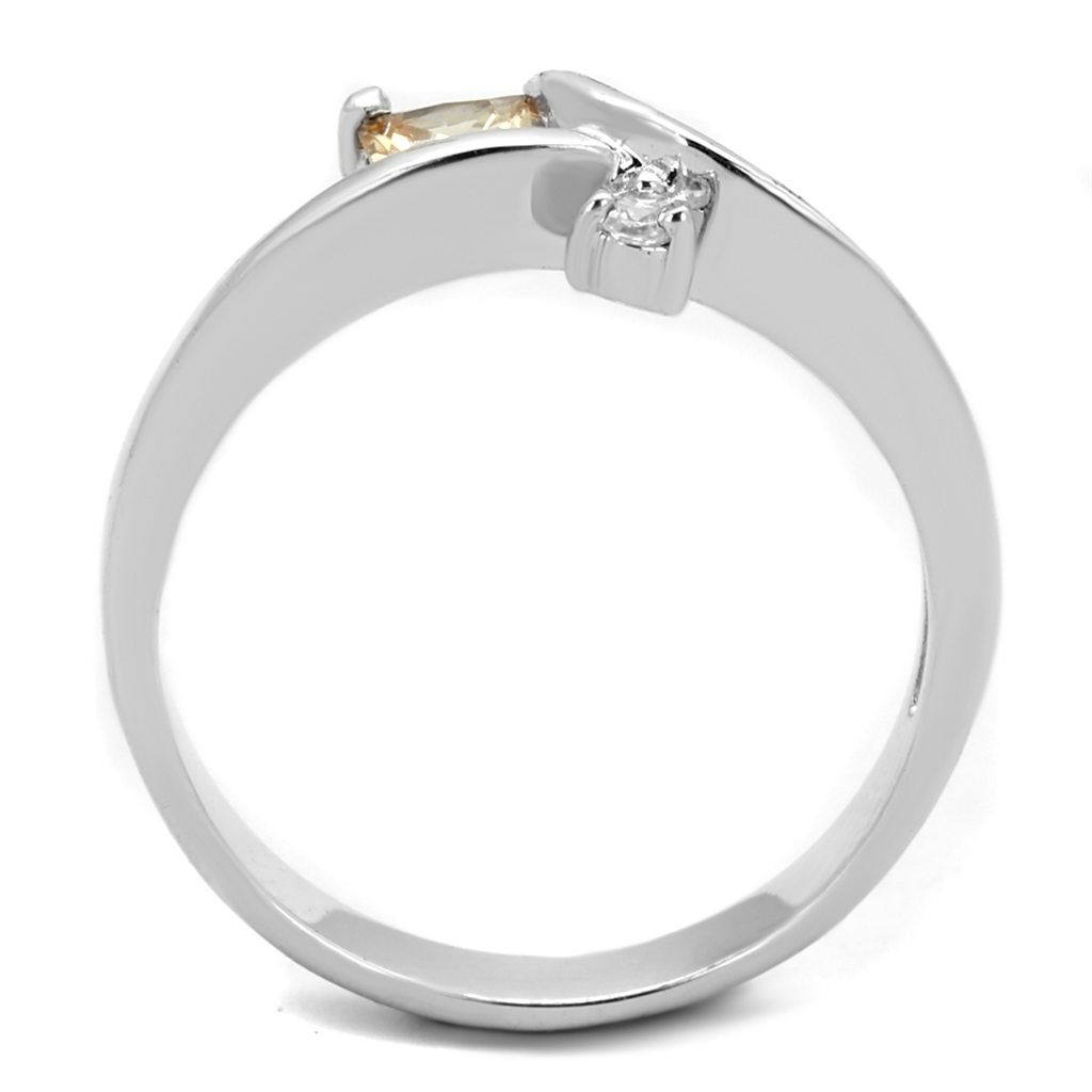 Rhodium Brass Ring with AAA Grade CZ  in Champagne