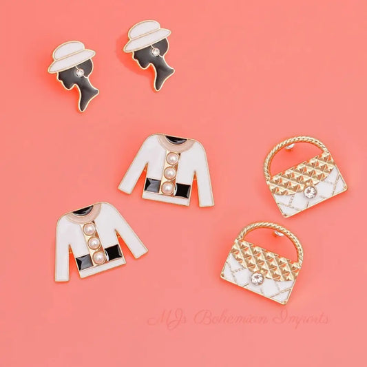 3Pcs Designer-Inspired Lady Silhouette and Charm Stud Sets