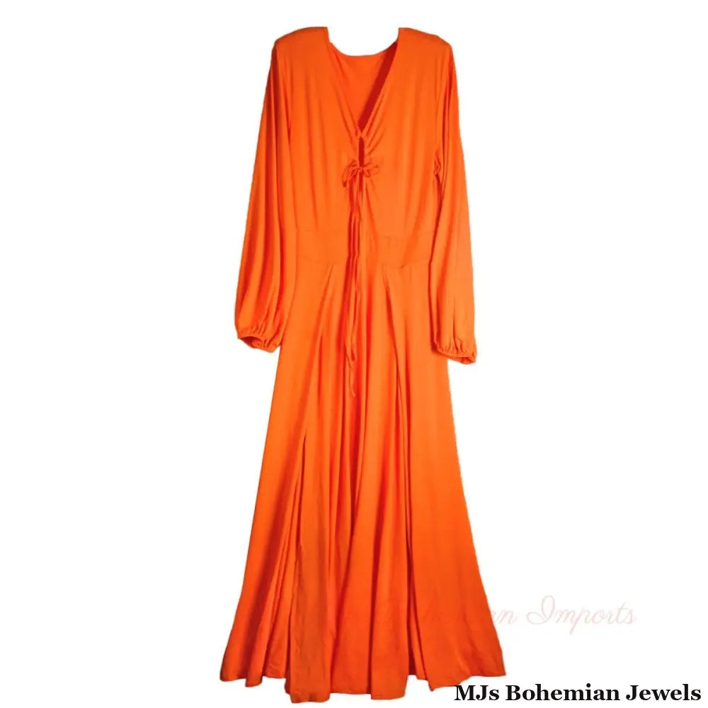 3XL Bright Orange Sexy Slit Dress