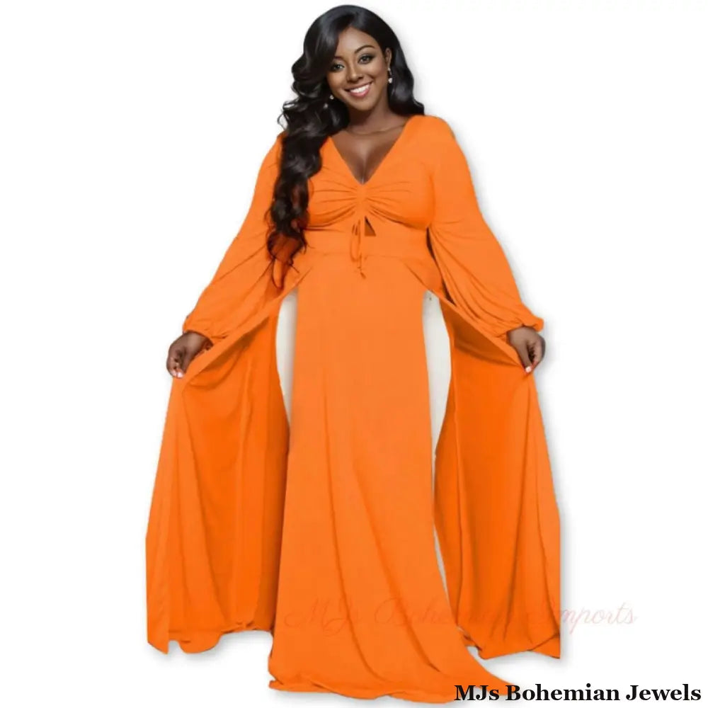 3XL Bright Orange Sexy Slit Dress