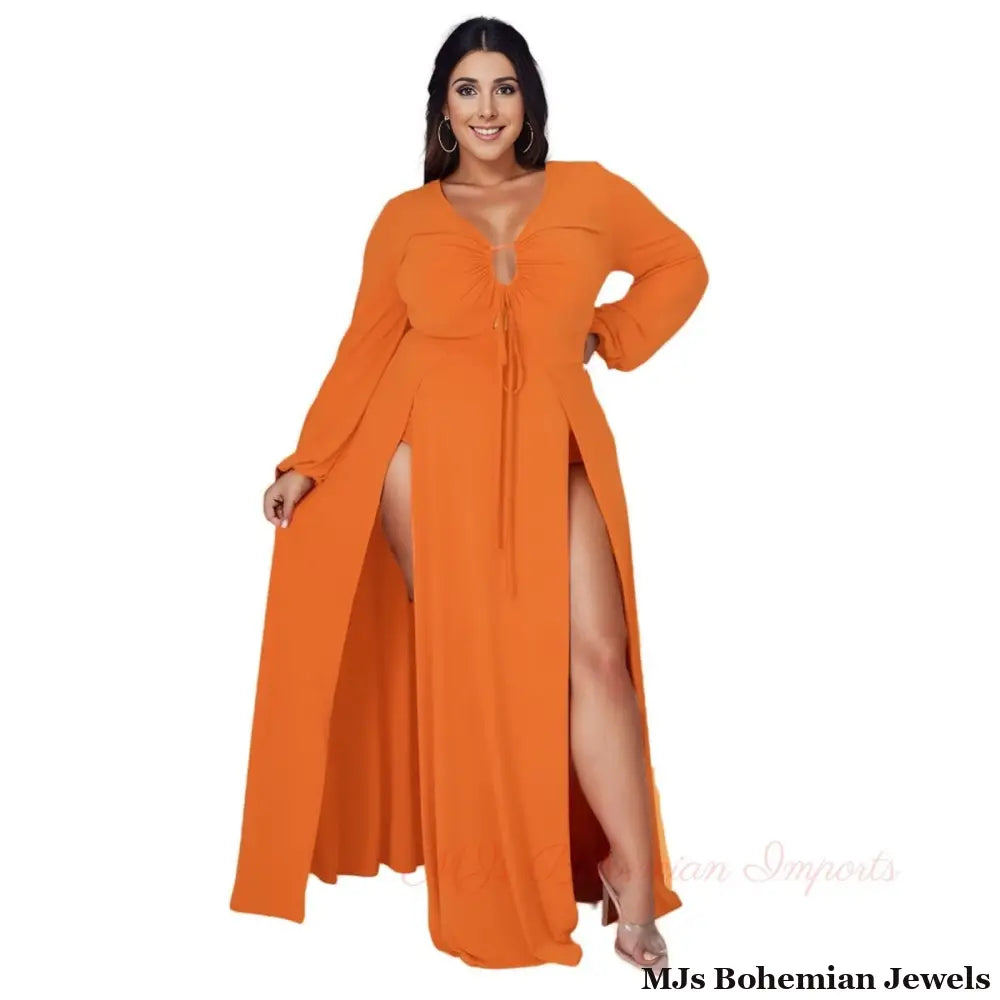 3XL Bright Orange Sexy Slit Dress