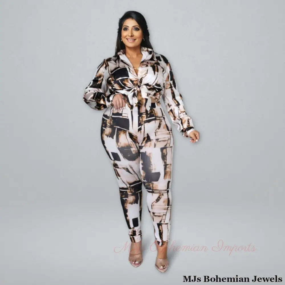 3XL Brown Button Down Set