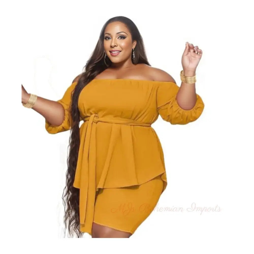 3XL Mustard Off-Shoulder Shorts Set