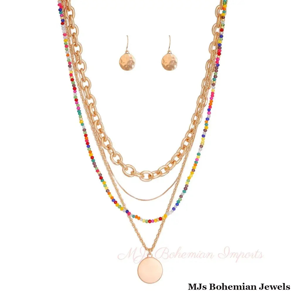 4 Strand Chain and Bead Necklace