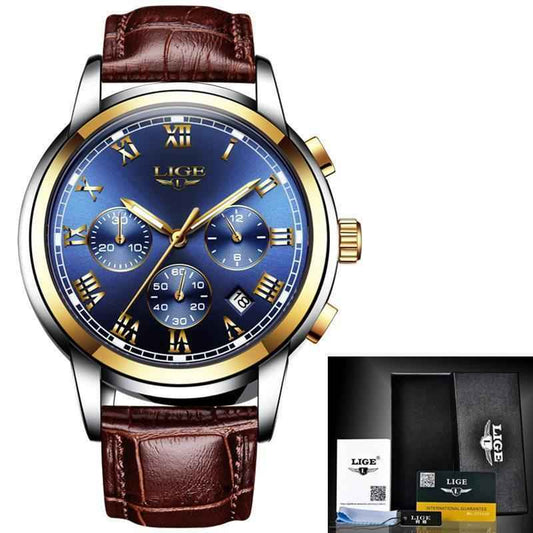 Men's Leather Sports Watch - Waterproof 30M, Alloy Case