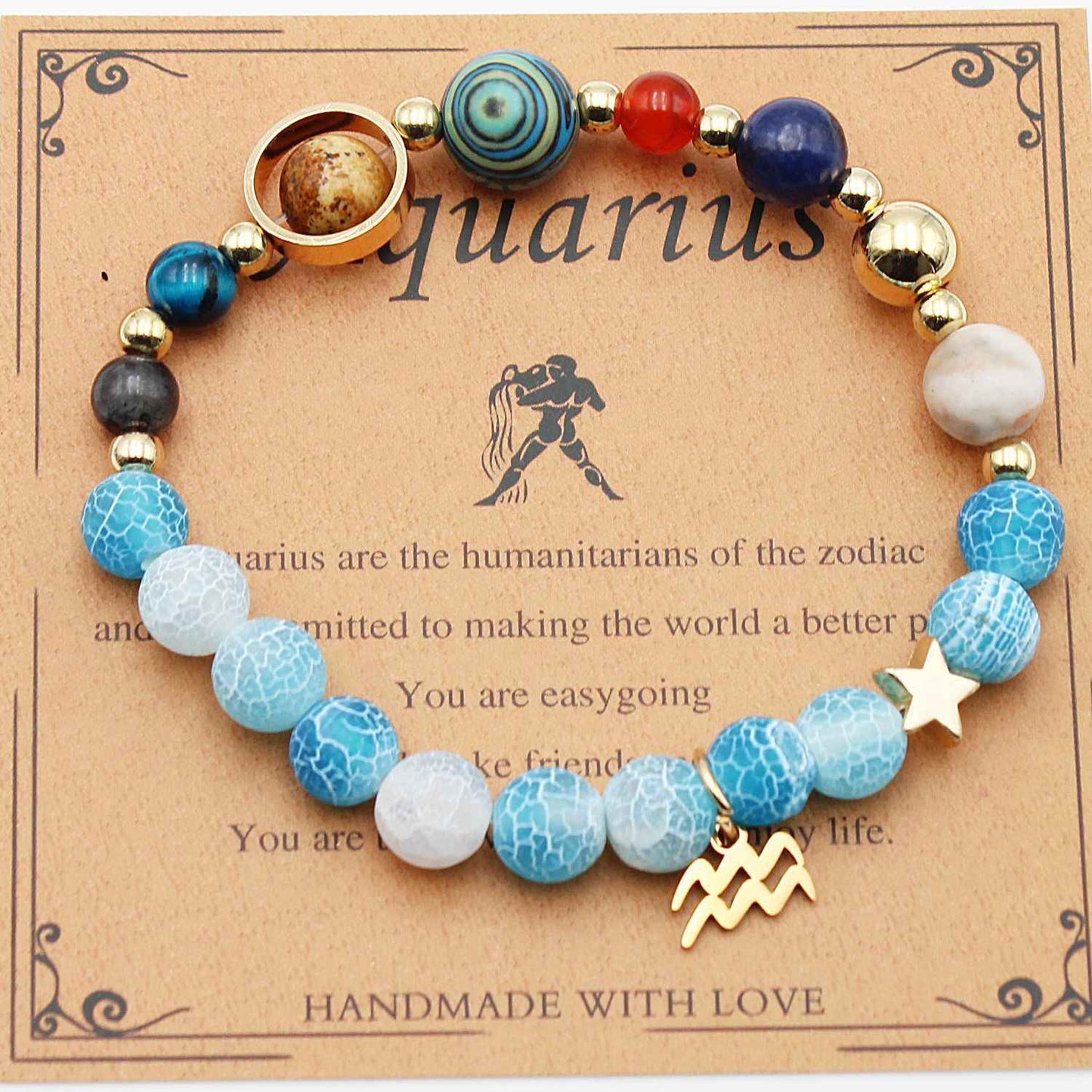 Twelve Constellations Bracelets - Natural Stone Beaded Bracelets with Eight Planet Designs