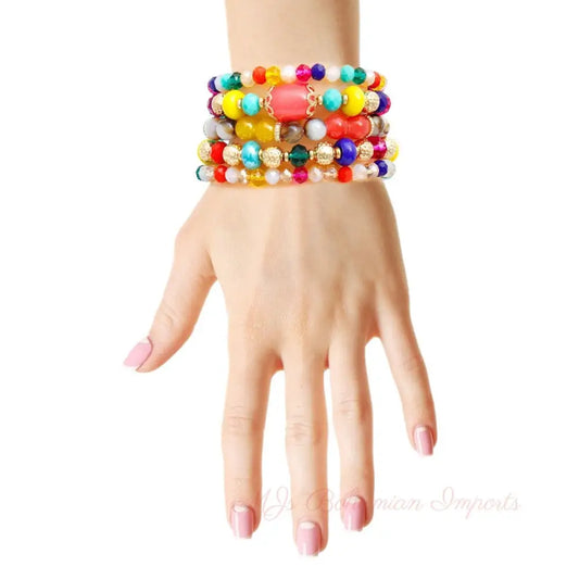 5 Pcs Rainbow Glass Bead Bracelets
