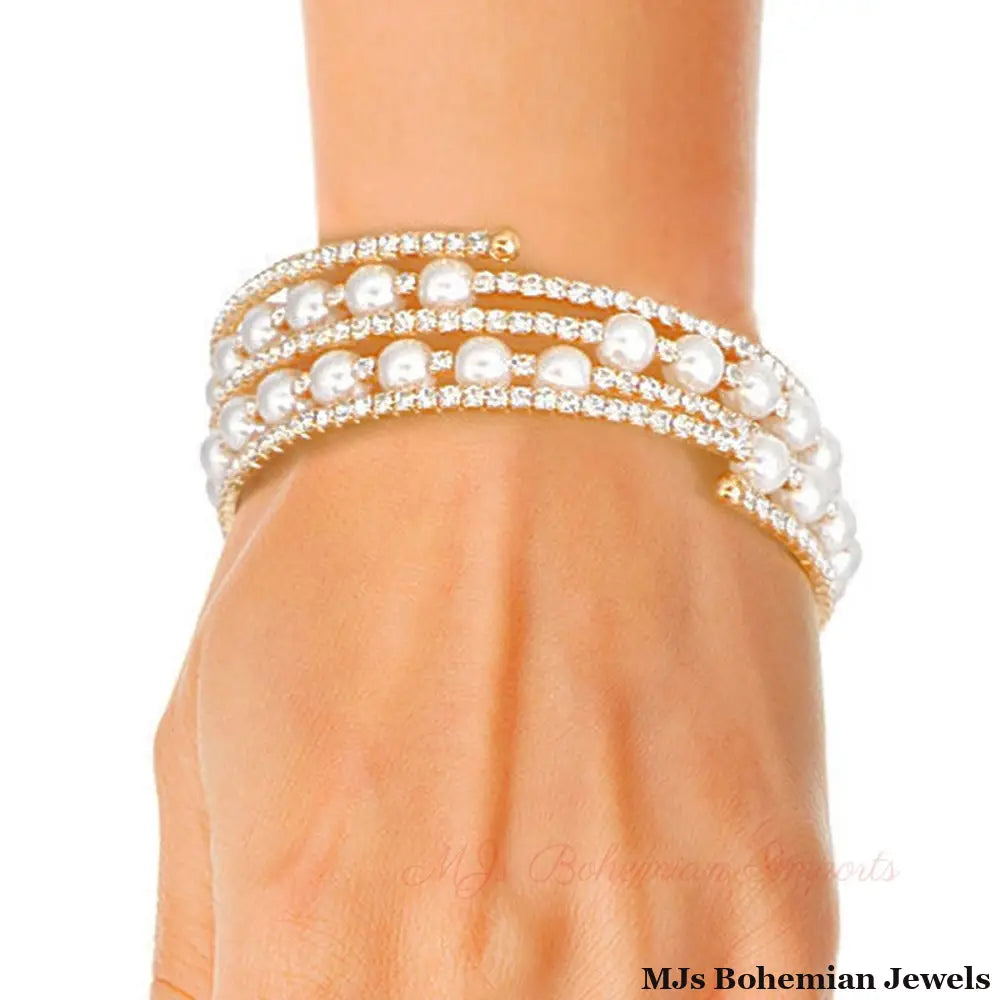 5 Row Gold Pearl Memory Bracelet