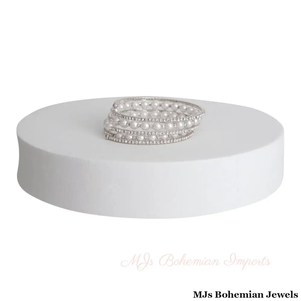 5 Row Silver Pearl Memory Bracelet