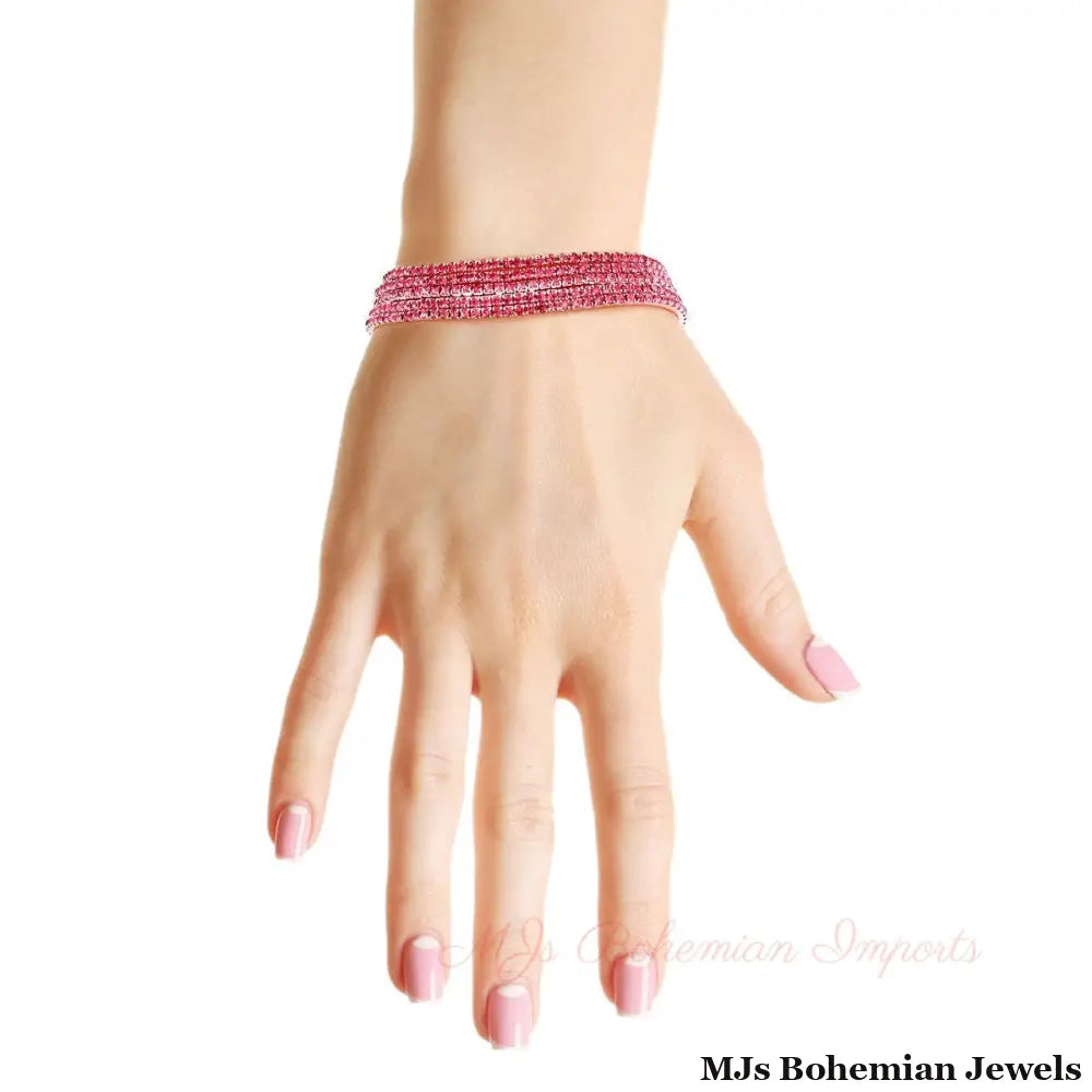 5 Strand Pink and Silver Bracelets