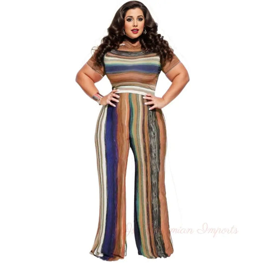 5XL Striped Top Pants Set
