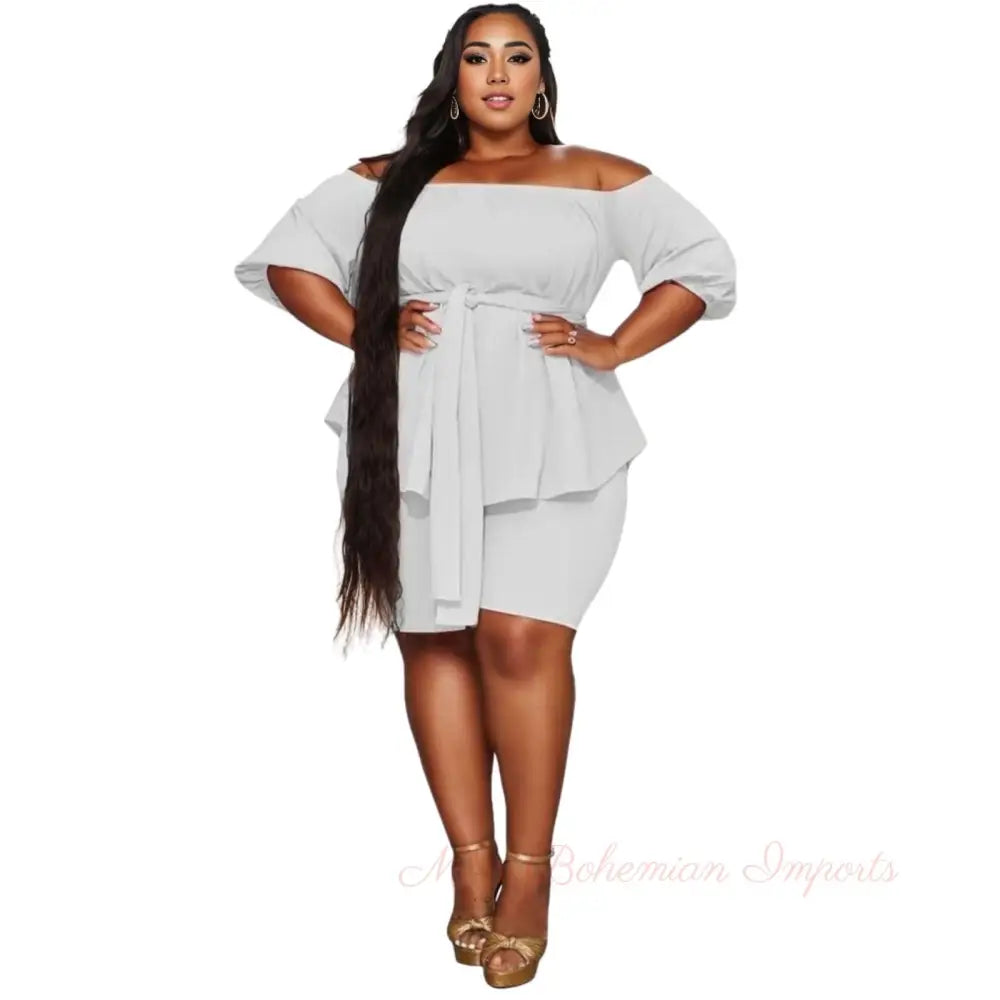 5XL White Off-Shoulder Shorts Set