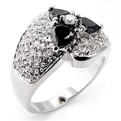 Rhodium Brass Ring with AAA Grade CZ in Jet - Size 6